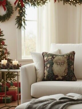 Vintage Portofino Santa Toy Shop Holiday Tapestry Pillow 11x11